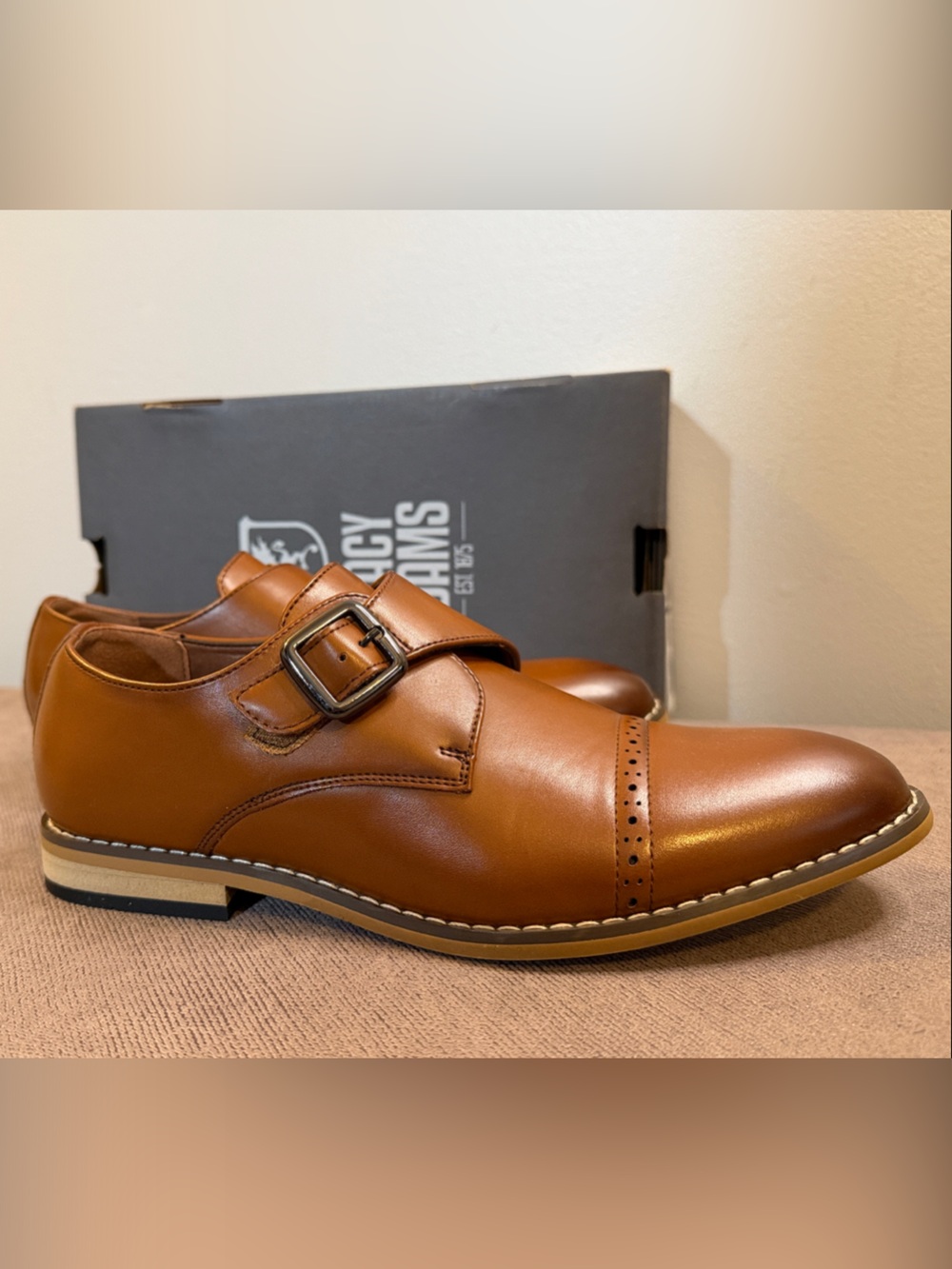 Stacy Adams Boy’s Desmond Cognac Cap Toe Monk Strap Dress Shoes Size 6M With Box - Picture 2 of 10